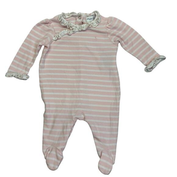 Ralph Lauren 3 MO Baby Girl Button Up Footie Romper Pink White Striped Preppy - Picture 1 of 8